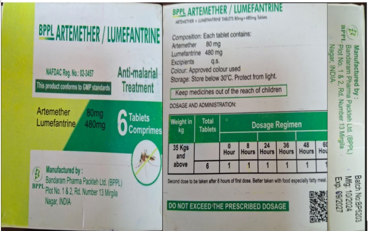 PUBLIC ALERT ON FALSIFIED ARTEMETHER/LUMEFANTRINE ANTIMALARIA